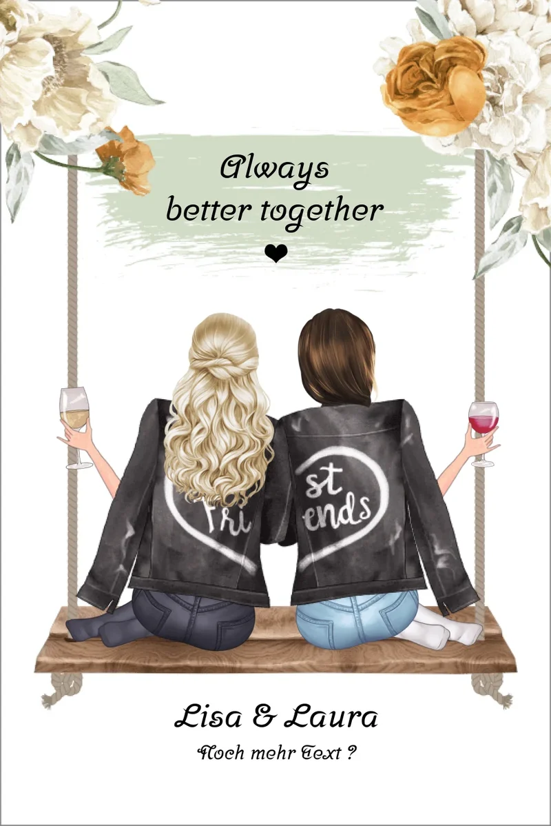 2 beste Freundinnen Bild Geschenk personalisiert- Poster Geburtstagsgeschenk