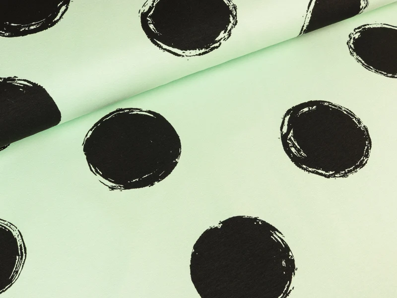 Reststück 19cm - Leichter Sweat Big Dots schwarz auf Mint