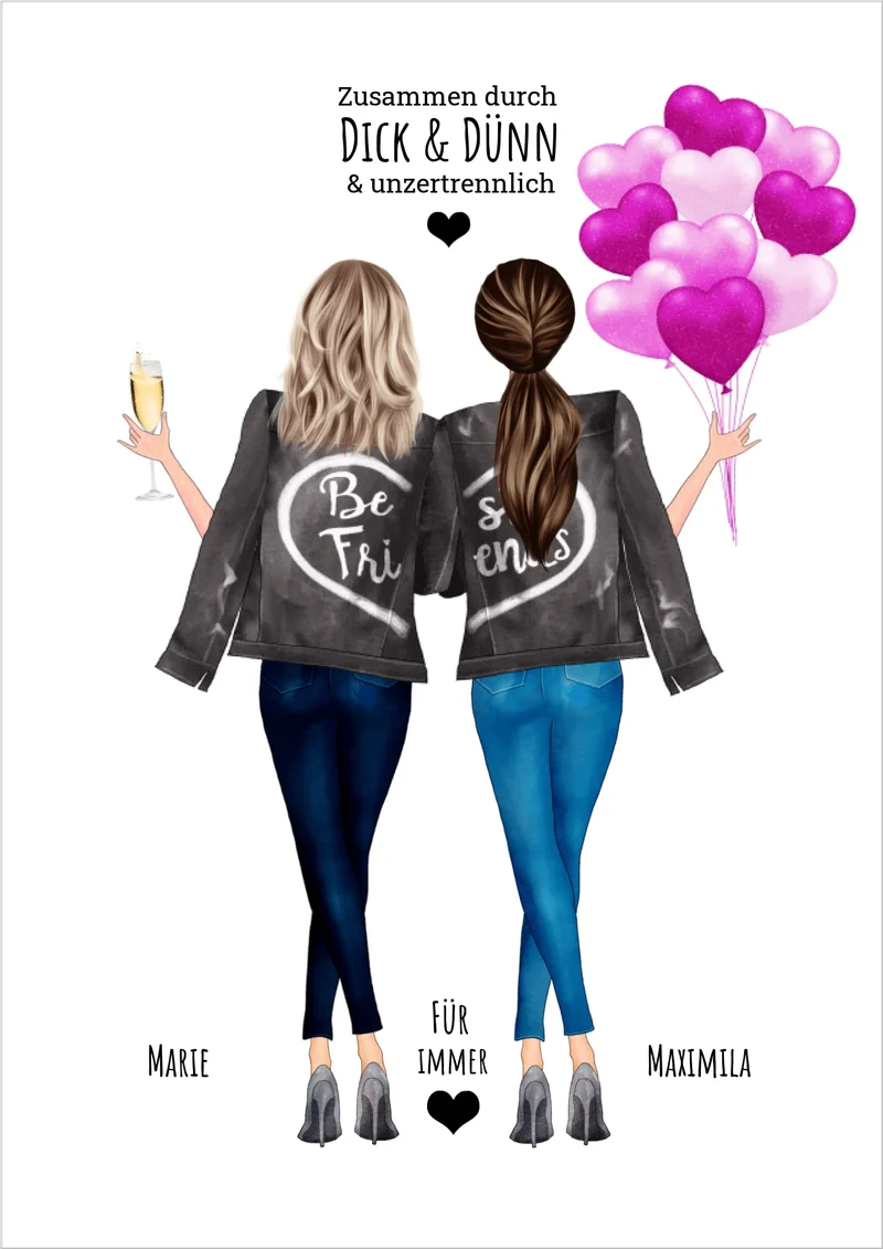 Bild Geschenk für die Beste Freundin - 2 Freundinnen Poster personalisiert Geburtstagsgeschenk