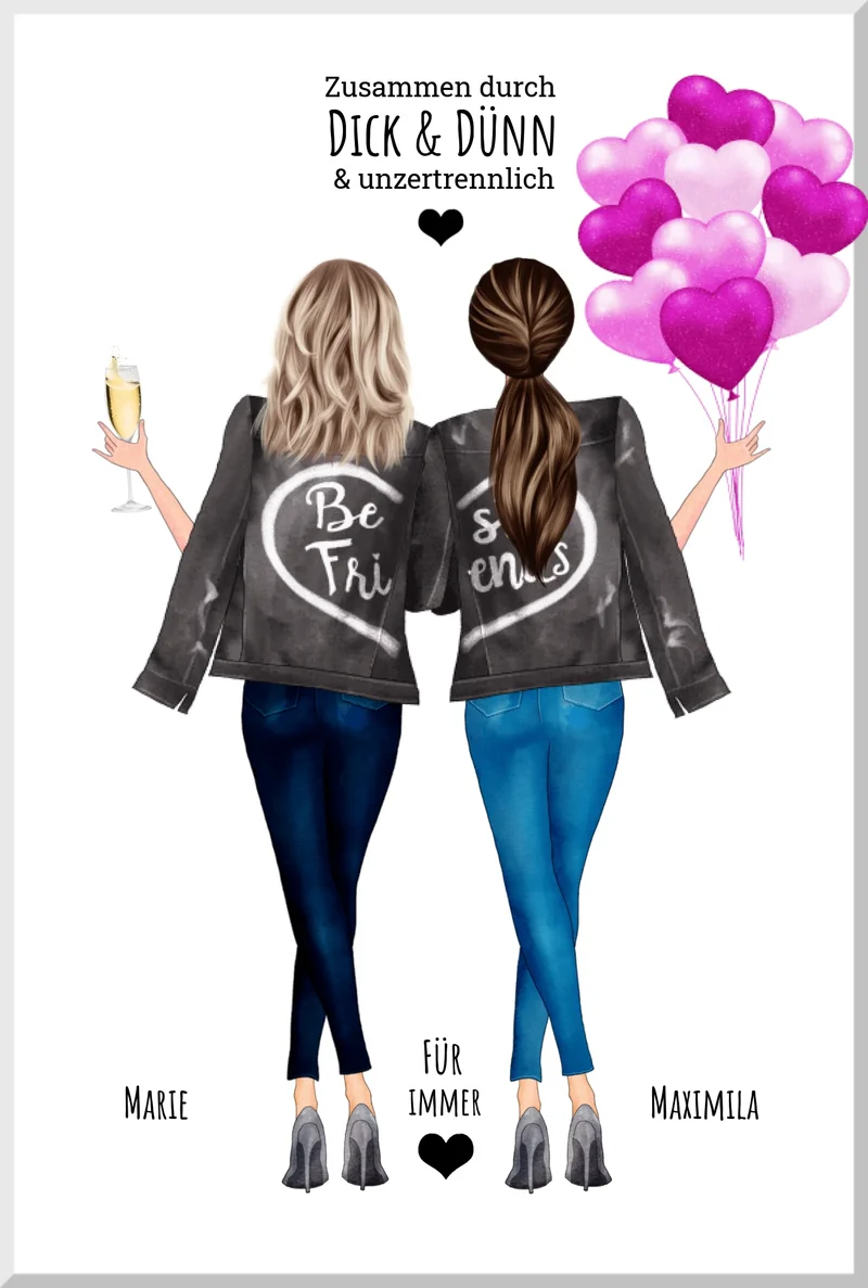 Bild Geschenk für die Beste Freundin - 2 Freundinnen Poster personalisiert Geburtstagsgeschenk