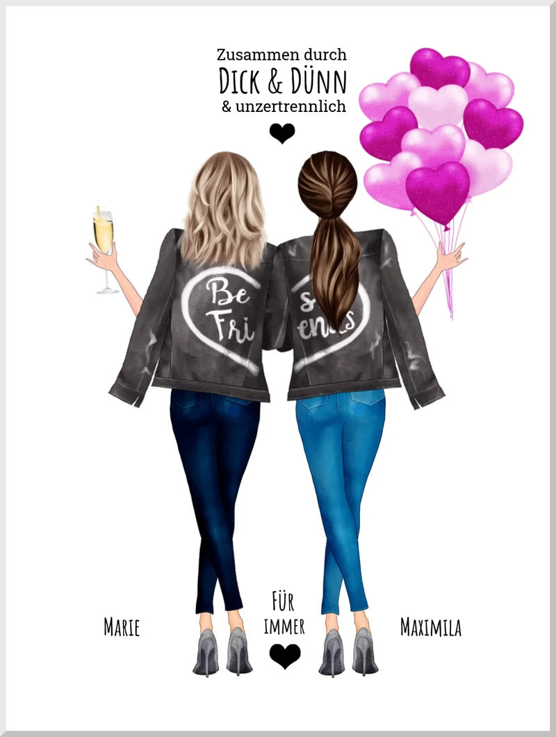 Bild Geschenk für die Beste Freundin - 2 Freundinnen Poster personalisiert Geburtstagsgeschenk