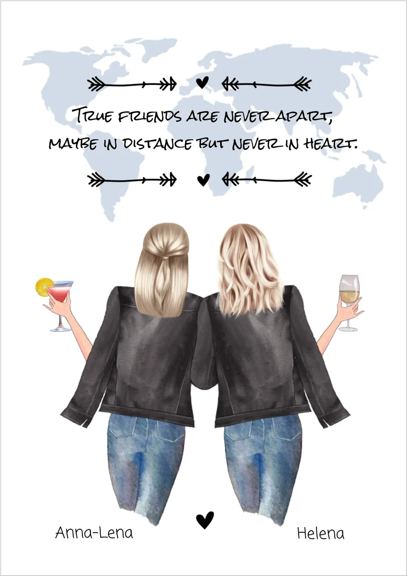 2 Beste Freundinnen Poster Geschenk mit Spruch personalisiert zum Geburtstag