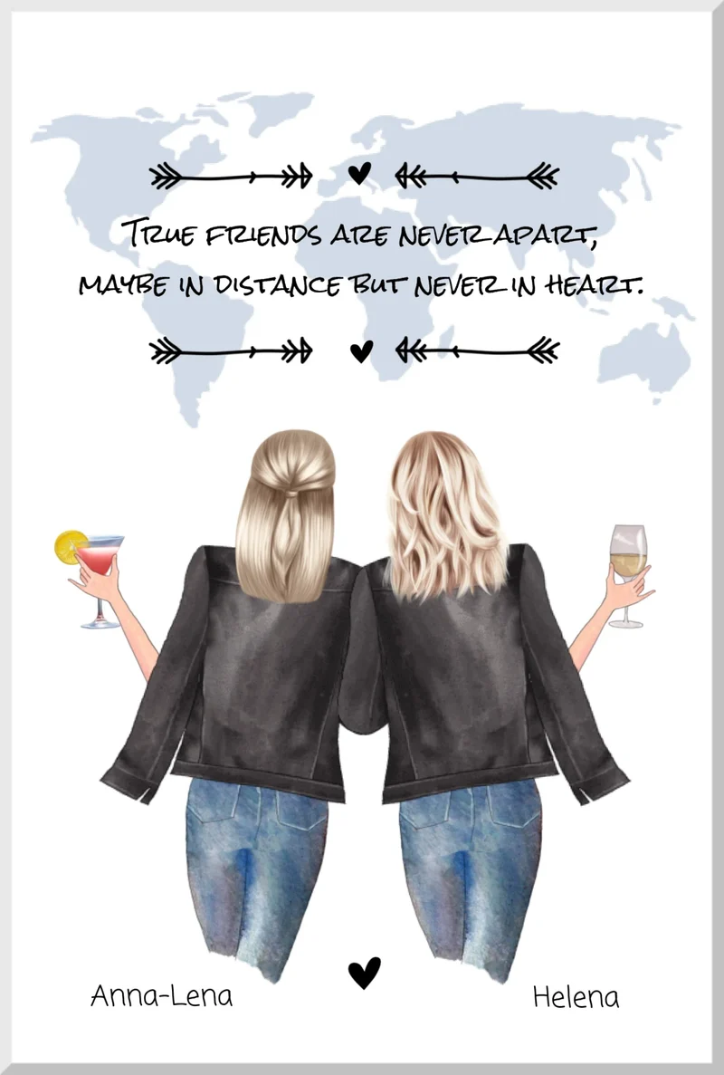 2 Beste Freundinnen Poster Geschenk mit Spruch personalisiert zum Geburtstag