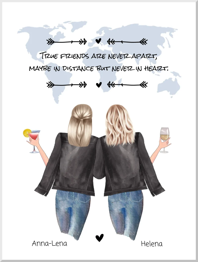 2 Beste Freundinnen Poster Geschenk mit Spruch personalisiert zum Geburtstag
