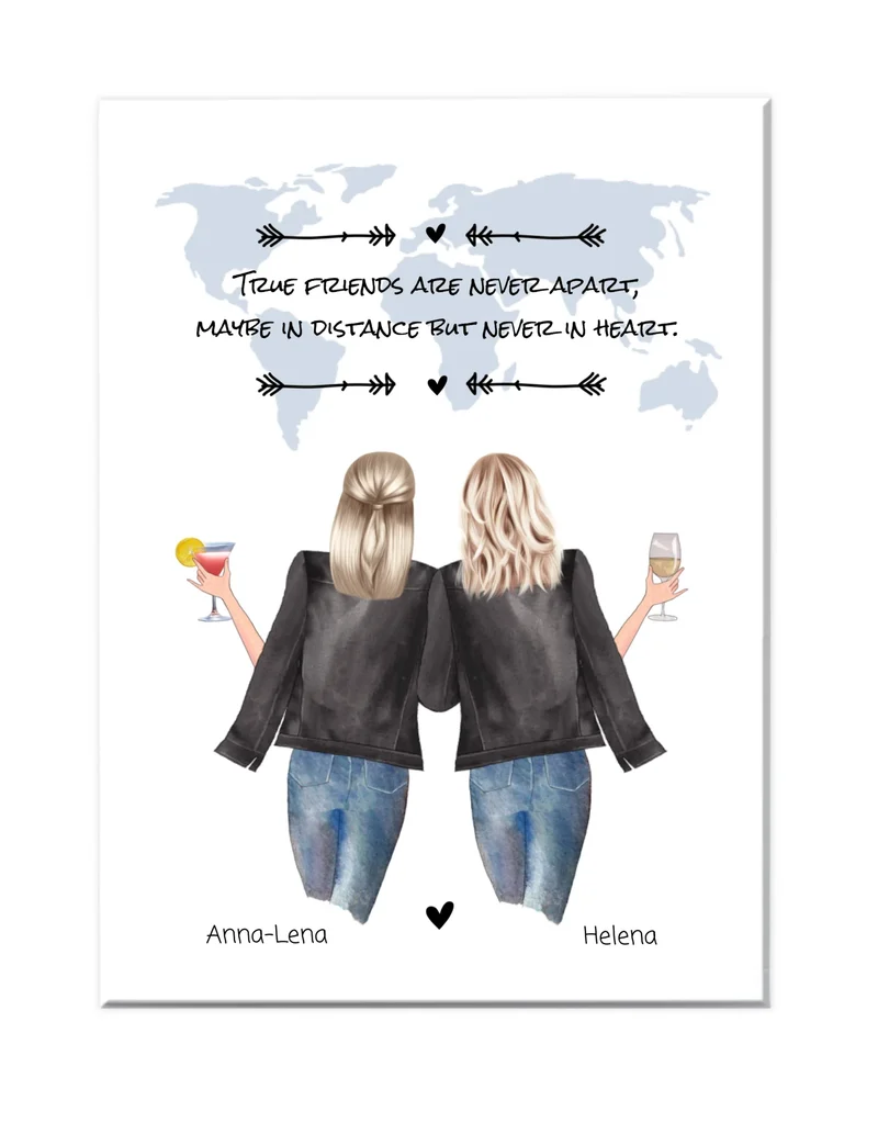 2 Beste Freundinnen Poster Geschenk mit Spruch personalisiert zum Geburtstag
