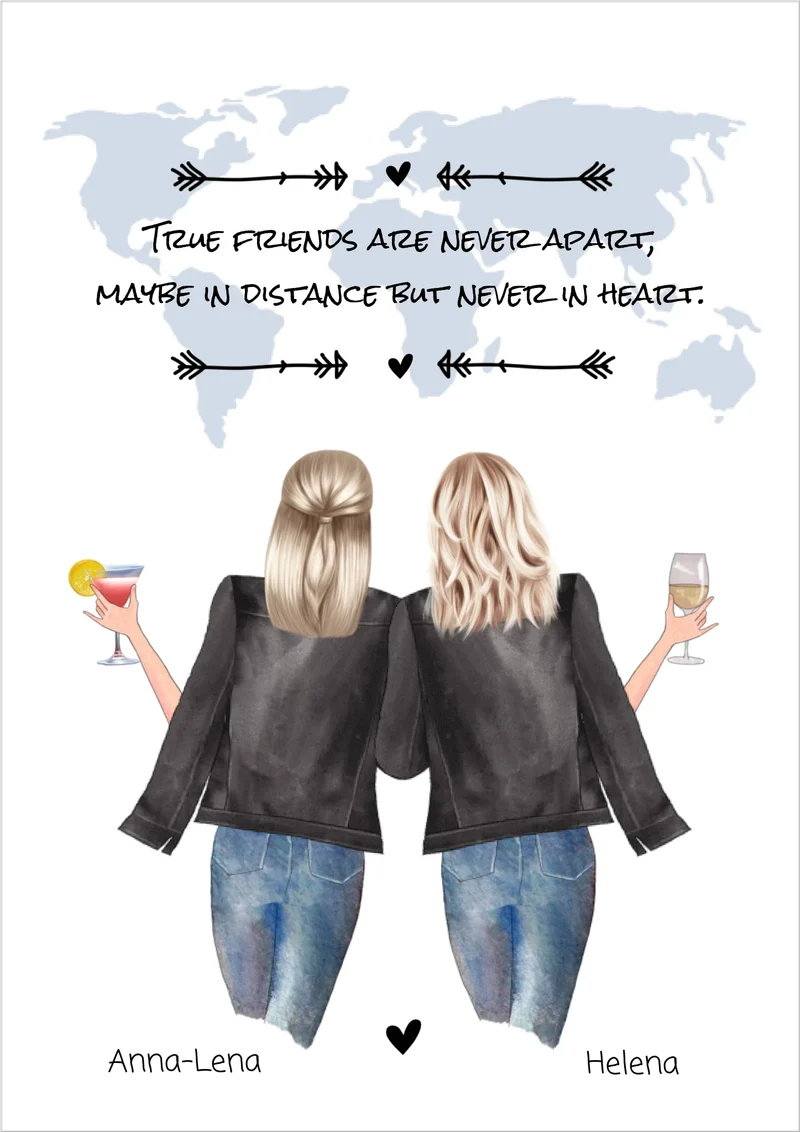 2 Beste Freundinnen Poster Geschenk mit Spruch personalisiert zum Geburtstag