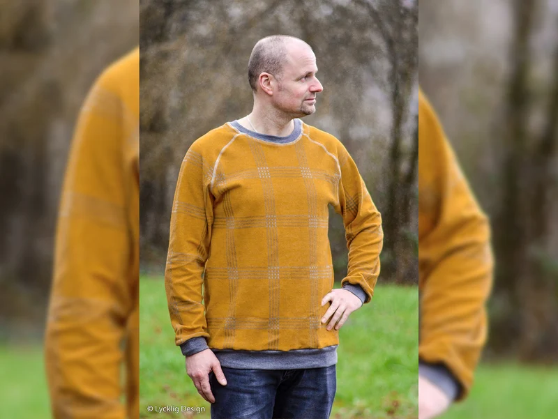 Reststück 125cm - Jacquard Jersey Cozy Karomuster grau auf Goldgelb by Lycklig Design