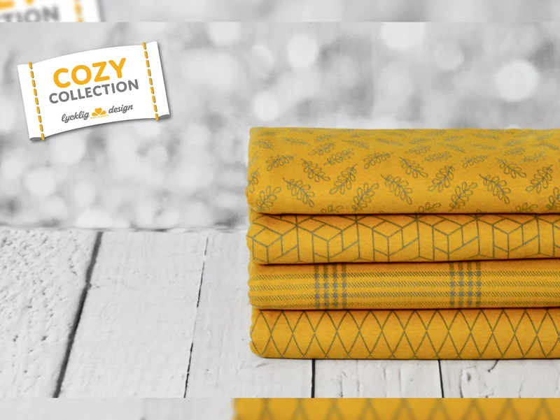 Reststück 125cm - Jacquard Jersey Cozy Karomuster grau auf Goldgelb by Lycklig Design
