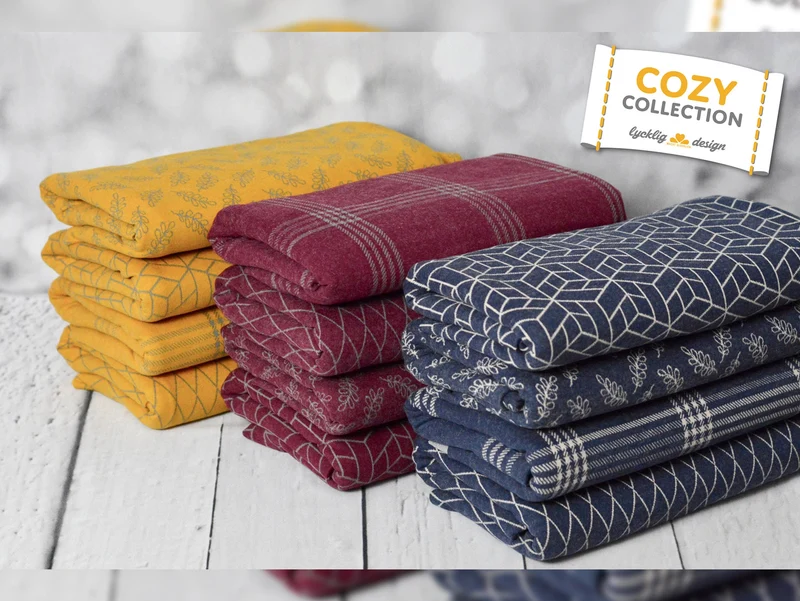 Reststück 125cm - Jacquard Jersey Cozy Karomuster grau auf Goldgelb by Lycklig Design