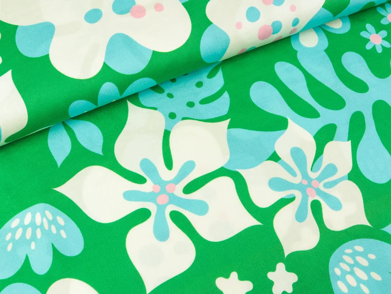 Reststück 156cm - Hamburger Liebe New Cotton Satin Webware AL LAGO Fiori verde erba-bunt