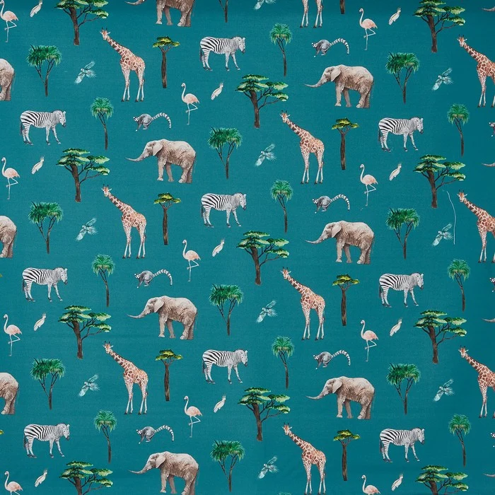 Baumwollstoff Tiere Afrikas - blau