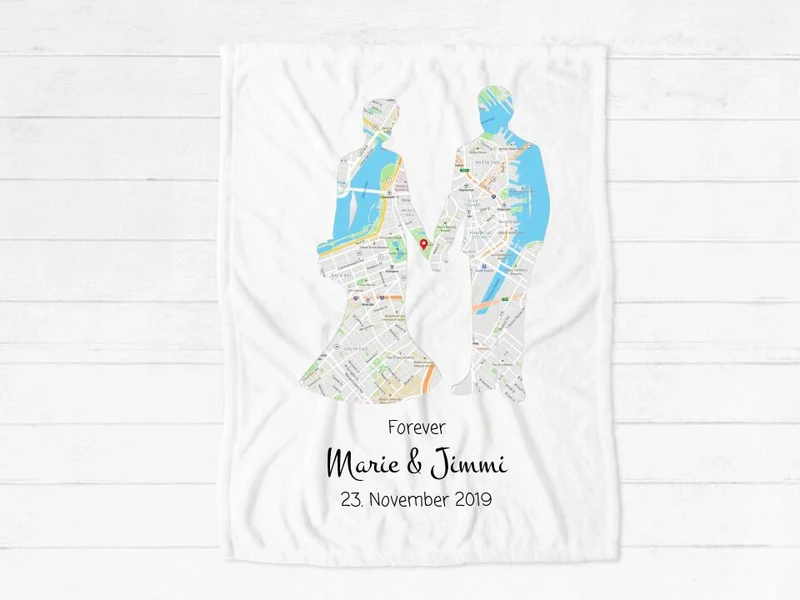 Hochzeitsgeschenk Brautpaar Hochzeit Geschenkidee - Dein Lieblingsort auf Lieblingsdecke - kuschelige Fleece-Decke