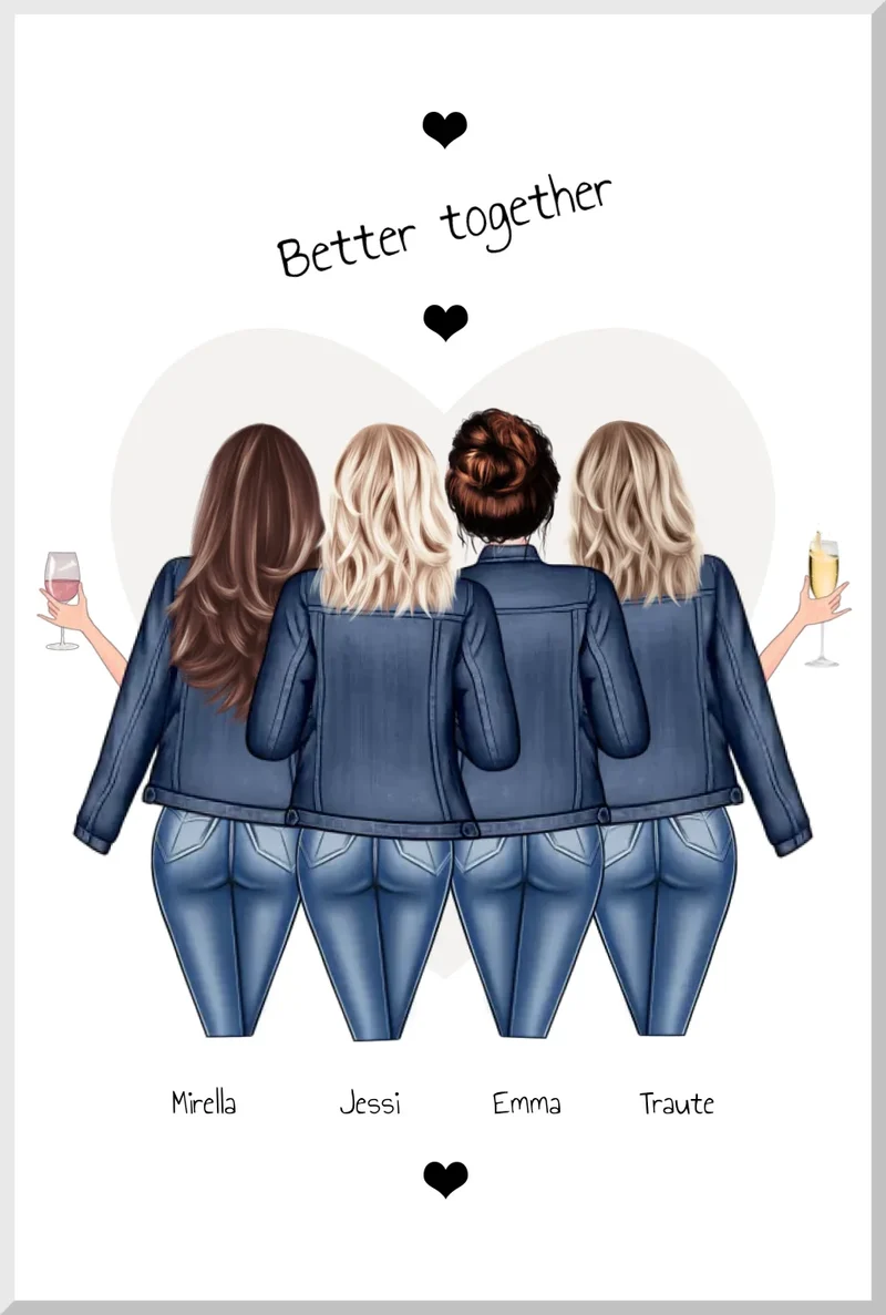 4 beste Freundinnen Poster Geschenk - Bild für Geburtstag & Weihnachten