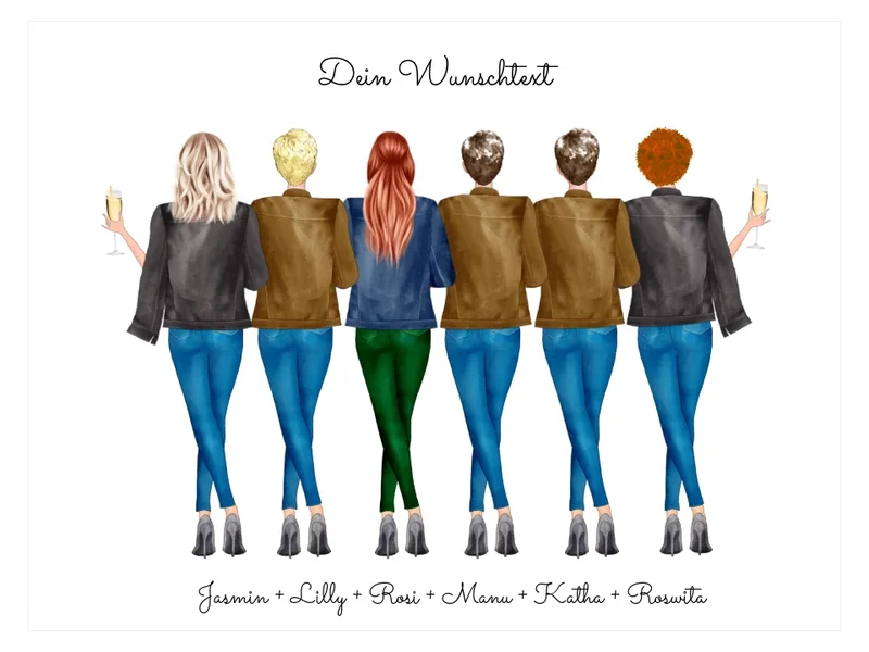Personalisiertes 6 beste Freundinnen Poster Geschenk - Freundinnen Bild Geburtstagsgeschenk