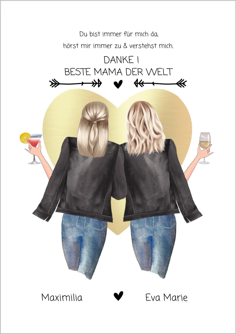 Danke! Beste Mama der Welt - Muttertagsgeschenk personalisiertes Poster - Mutter & Tochter Poster - Mutter Geburtstag
