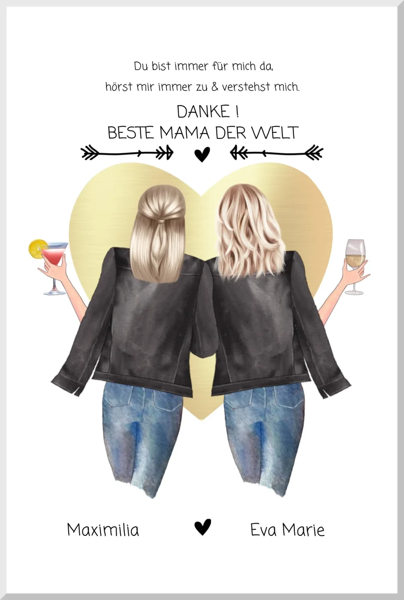 Danke! Beste Mama der Welt - Muttertagsgeschenk personalisiertes Poster - Mutter & Tochter Poster - Mutter Geburtstag