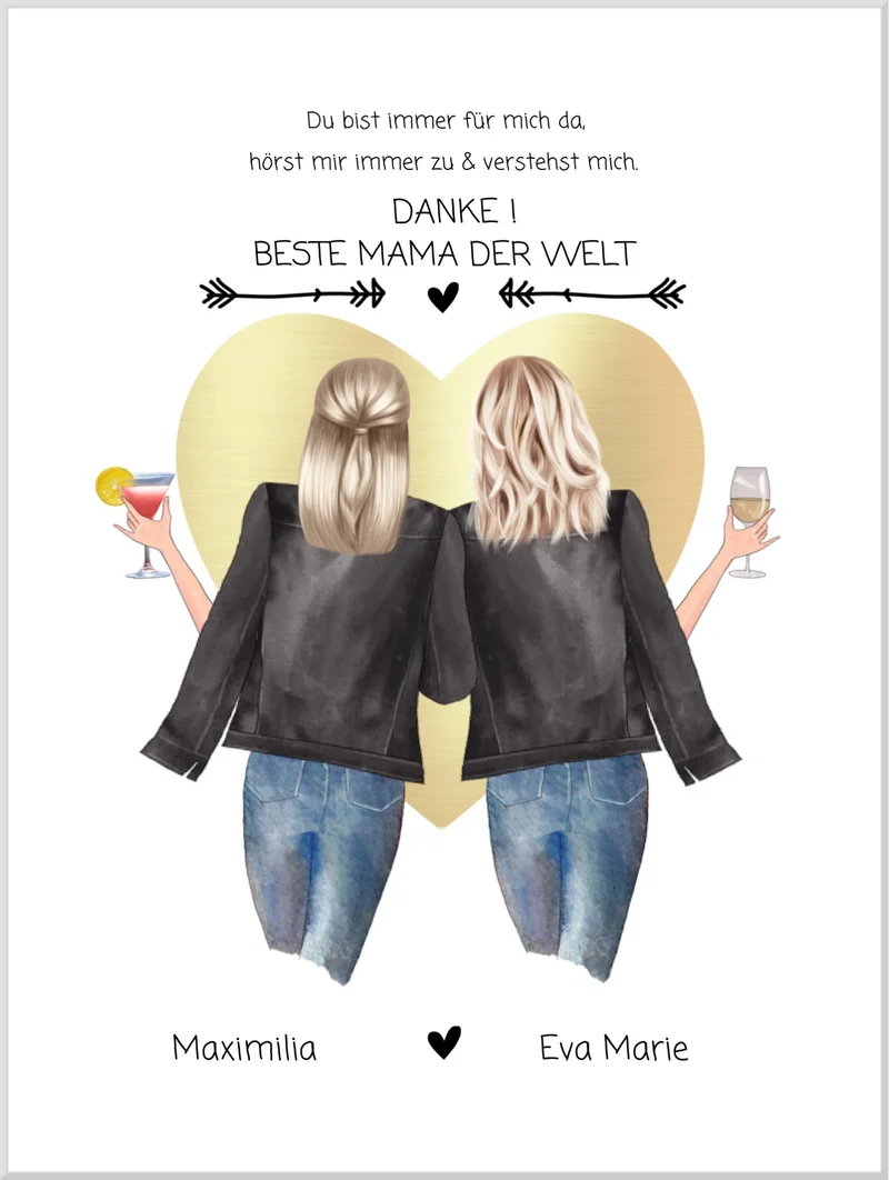 Danke! Beste Mama der Welt - Muttertagsgeschenk personalisiertes Poster - Mutter & Tochter Poster - Mutter Geburtstag