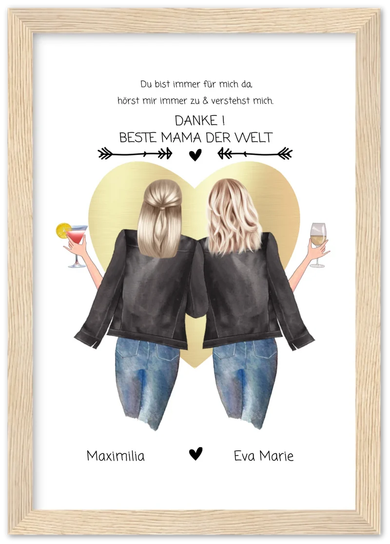Danke! Beste Mama der Welt - Muttertagsgeschenk personalisiertes Poster - Mutter & Tochter Poster - Mutter Geburtstag
