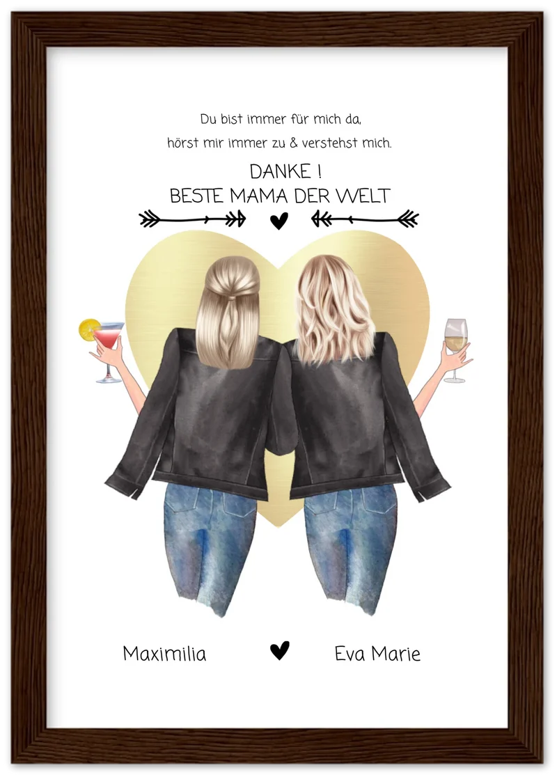 Danke! Beste Mama der Welt - Muttertagsgeschenk personalisiertes Poster - Mutter & Tochter Poster - Mutter Geburtstag