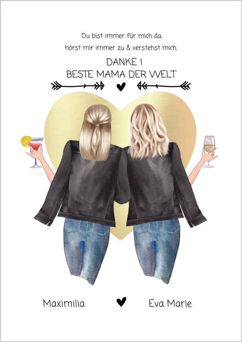 Danke! Beste Mama der Welt - Muttertagsgeschenk personalisiertes Poster - Mutter & Tochter Poster - Mutter Geburtstag