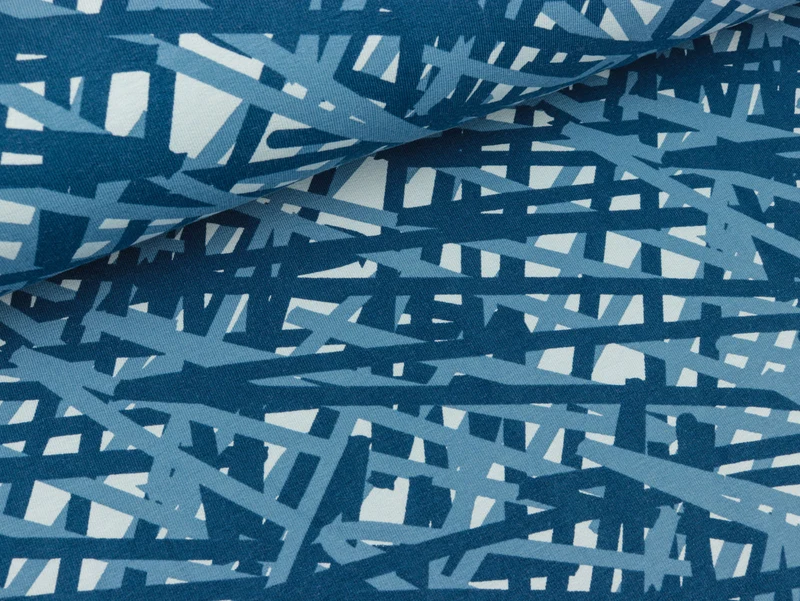Reststück 43cm - Baumwollsweat Scrawl over blau-blau by Petra Laitner