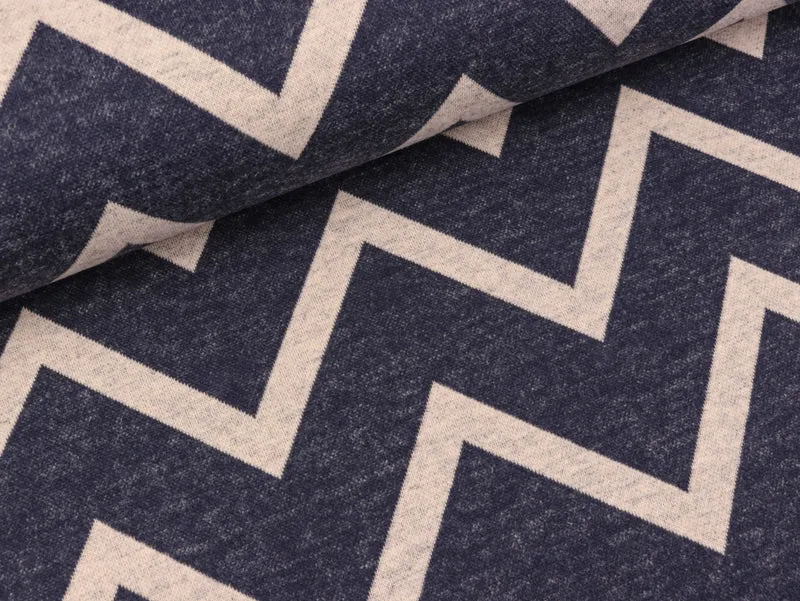 Reststück 42cm - Jacquard Jersey Mats Chevron nude auf Nachtblau