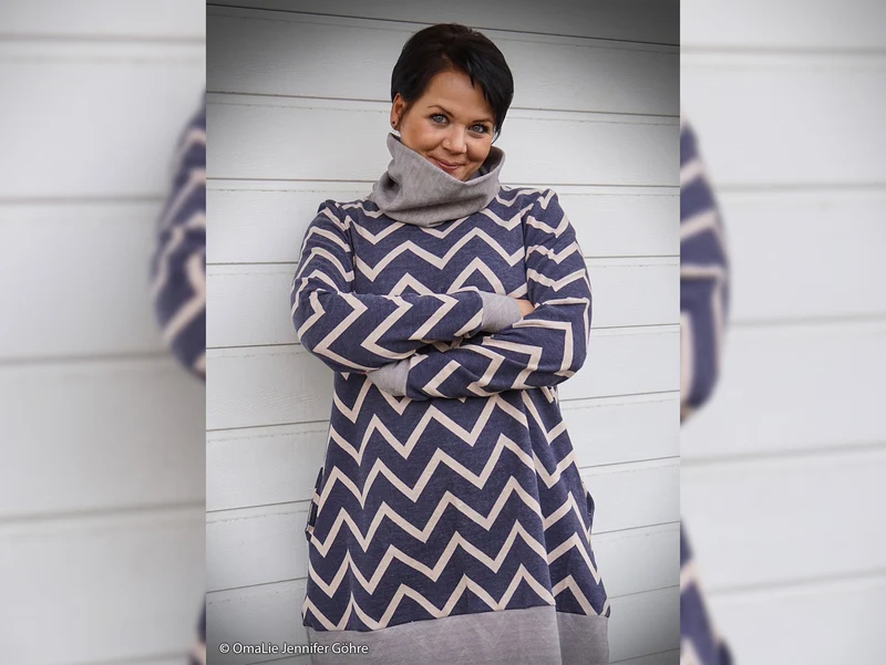 Reststück 42cm - Jacquard Jersey Mats Chevron nude auf Nachtblau