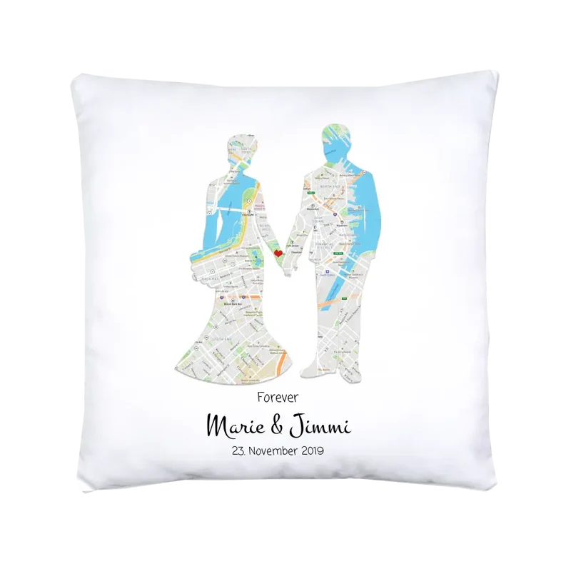 Personalisierte Bettwäsche Hochzeitsgeschenk – Brautpaar & Stadtkarte Just Married Design