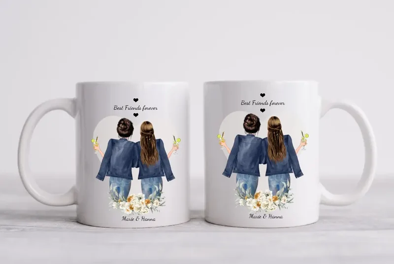 Personalisierte Tassen - 2 Freundinnen Tasse -beidseitig gleicher Aufdruck-Geschenk beste Freundin-Geburtstagsgeschenk
