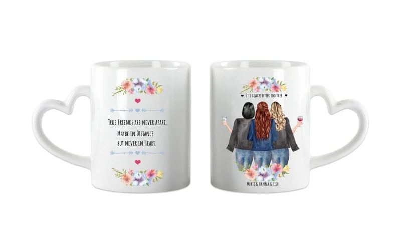 3 Beste Freundinnen Tasse personalisiert - Beste Freundin Geburtstagsgeschenk