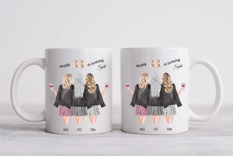 3 Beste Freundinnen Tasse personalisiert- Beste Freundin Geburtstagsgeschenk