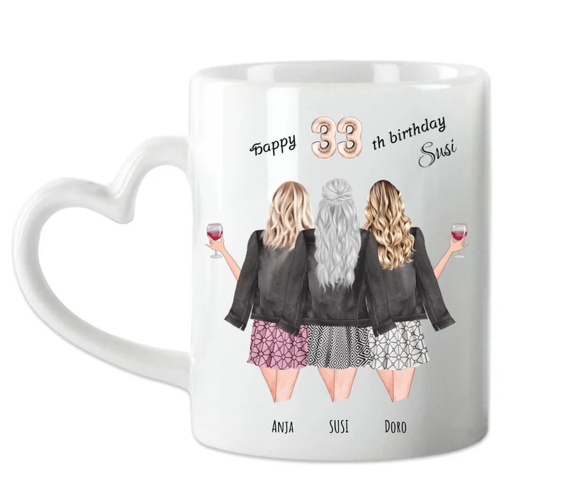 3 Beste Freundinnen Tasse personalisiert- Beste Freundin Geburtstagsgeschenk