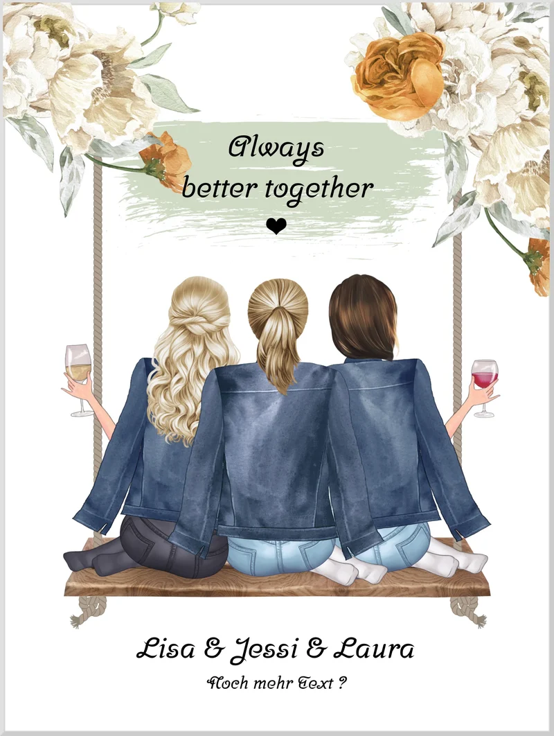 3 beste Freundinnen Poster personalisiert - Bild Geschenk Geburtstag