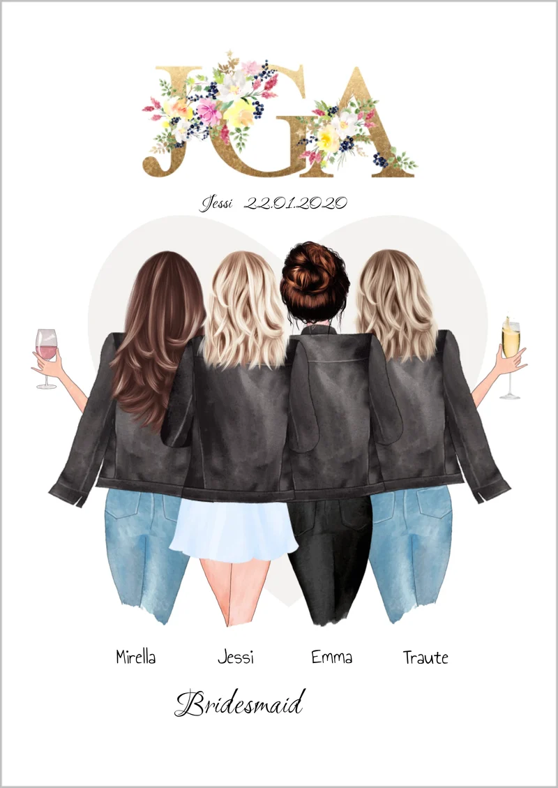 Junggesellinnenabschied Poster – Personalisiertes Geschenk für die Braut & Freundinnen
