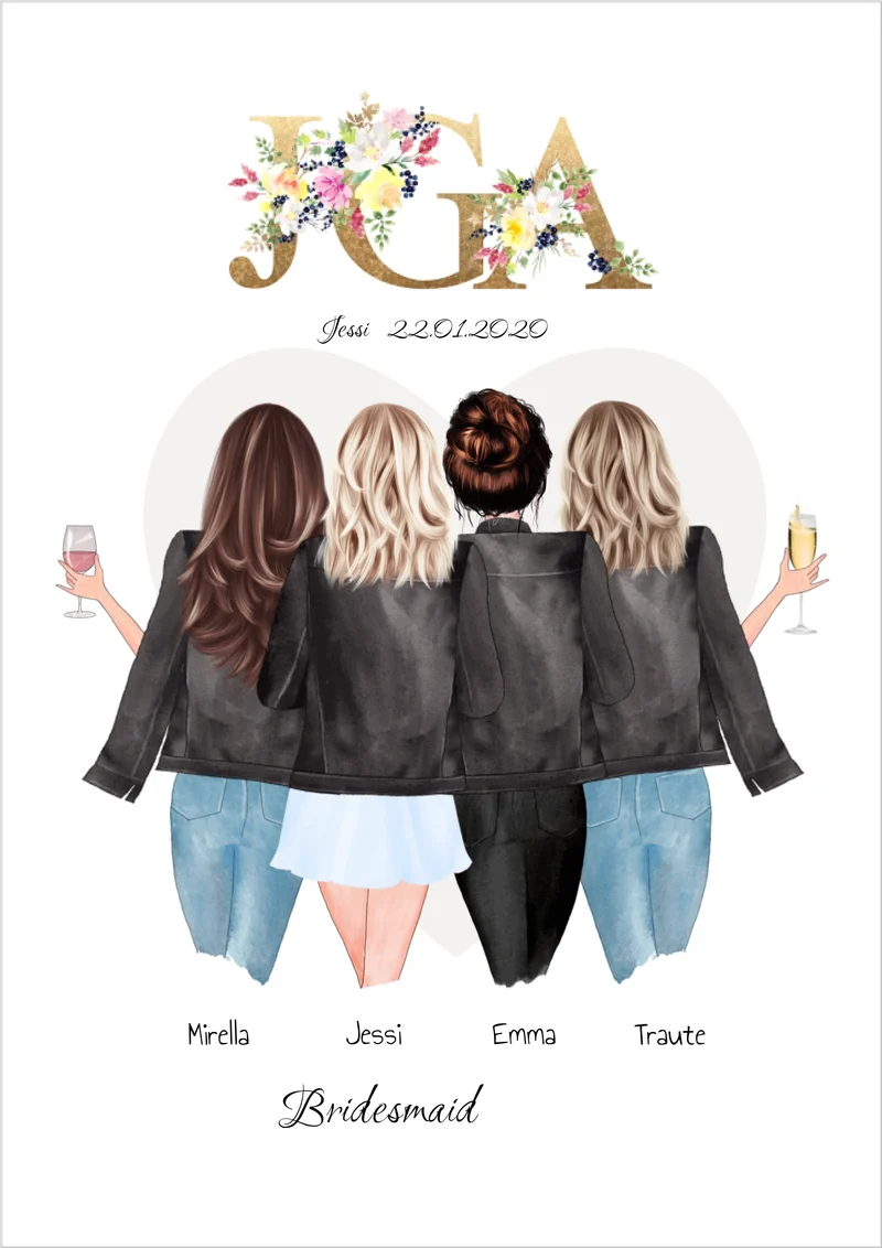 Junggesellinnenabschied Poster – Personalisiertes Geschenk für die Braut & Freundinnen