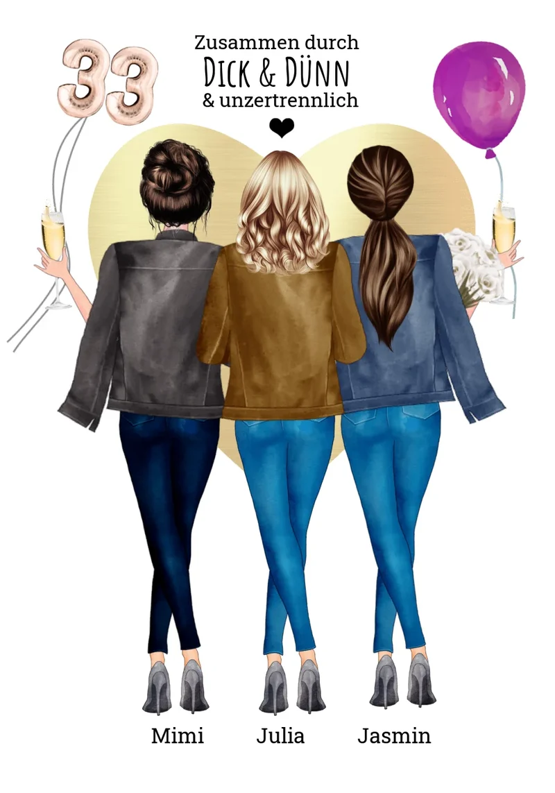 3 Beste Freundinnen Kuschelige Premium Decke personalisiert- Beste Freundin Geburtstagsgeschenk