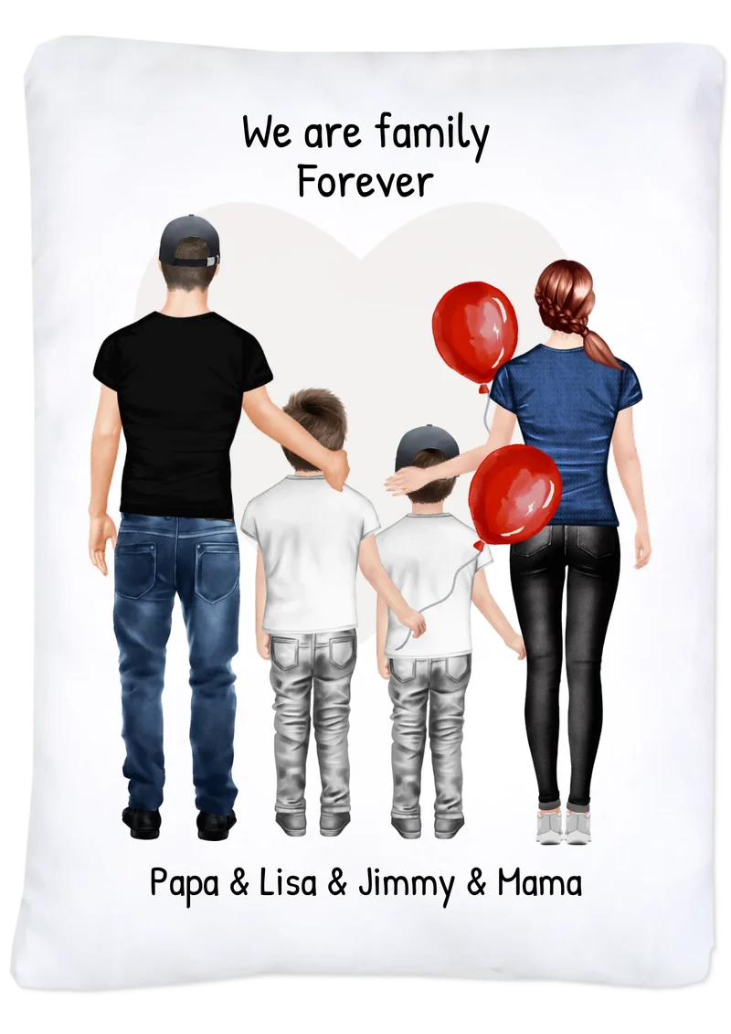 Personalisierte Bettwäsche Familiengeschenk – Mama, Papa & 2 Kinder Motiv mit Namen