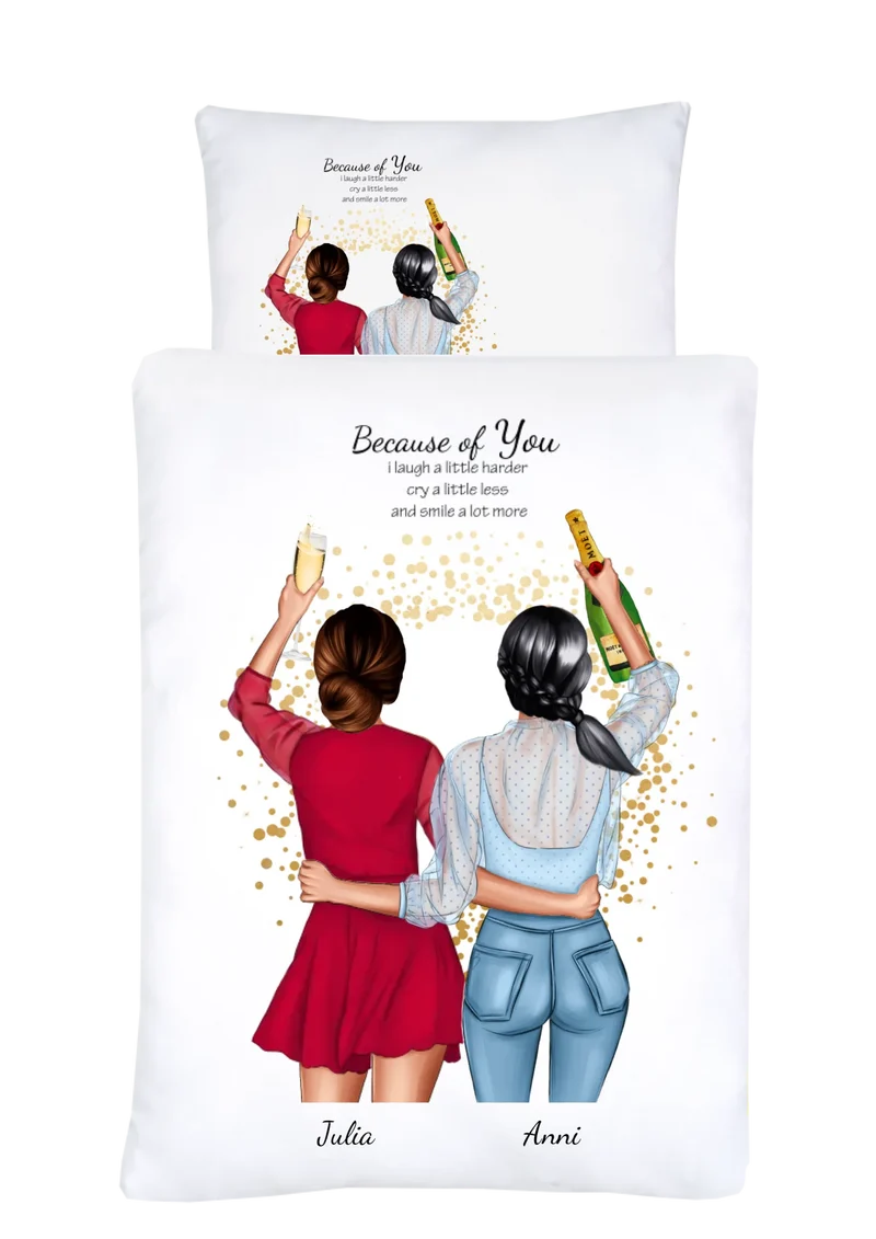Personalisierte Bettwäsche für 2 Frauen – Pärchen & beste Freundinnen Geschenk mit Namen