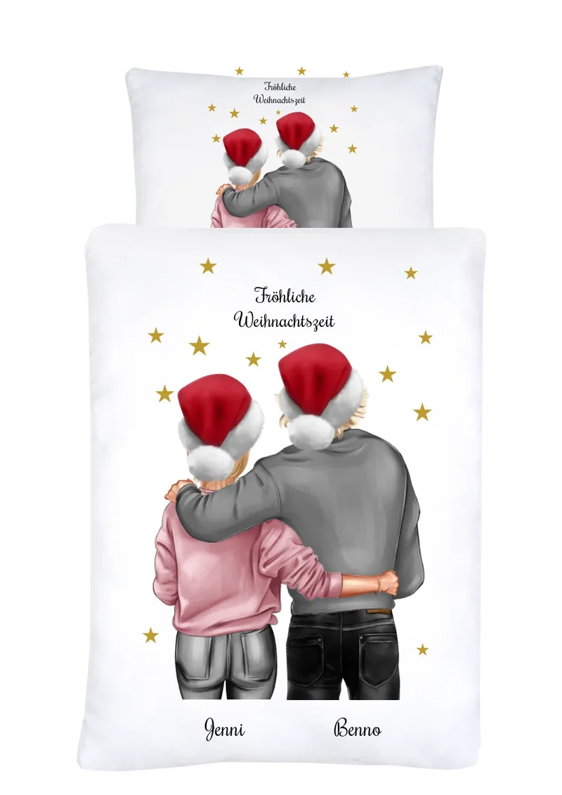 Personalisierte Bettwäsche Weihnachtsgeschenk für Pärchen & beste Freunde – mit Namen