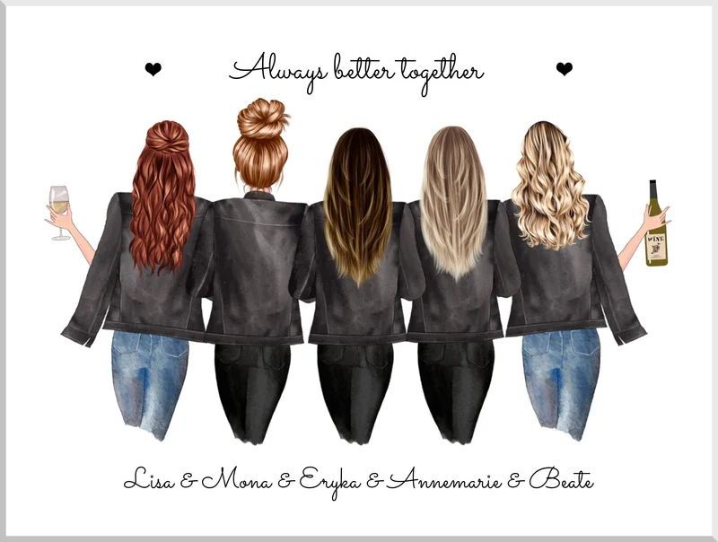 5 beste Freundinnen personalisiertes Geschenk Poster mit Spruch - Freundinnen Bild Geschenkidee zum Geburtstag
