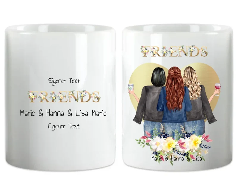 Personalisierte Tasse, 3 Beste Freundinnen Tasse, Personalisierter Kaffeebecher, Geschenkidee Freundin, Weihnachtsgeschenk Familie, Schwester, Freundin