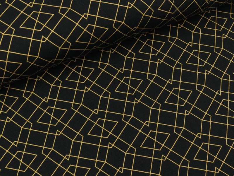 Reststück 60cm - Baumwolljersey Klaas Geometric goldgelb auf Schwarz