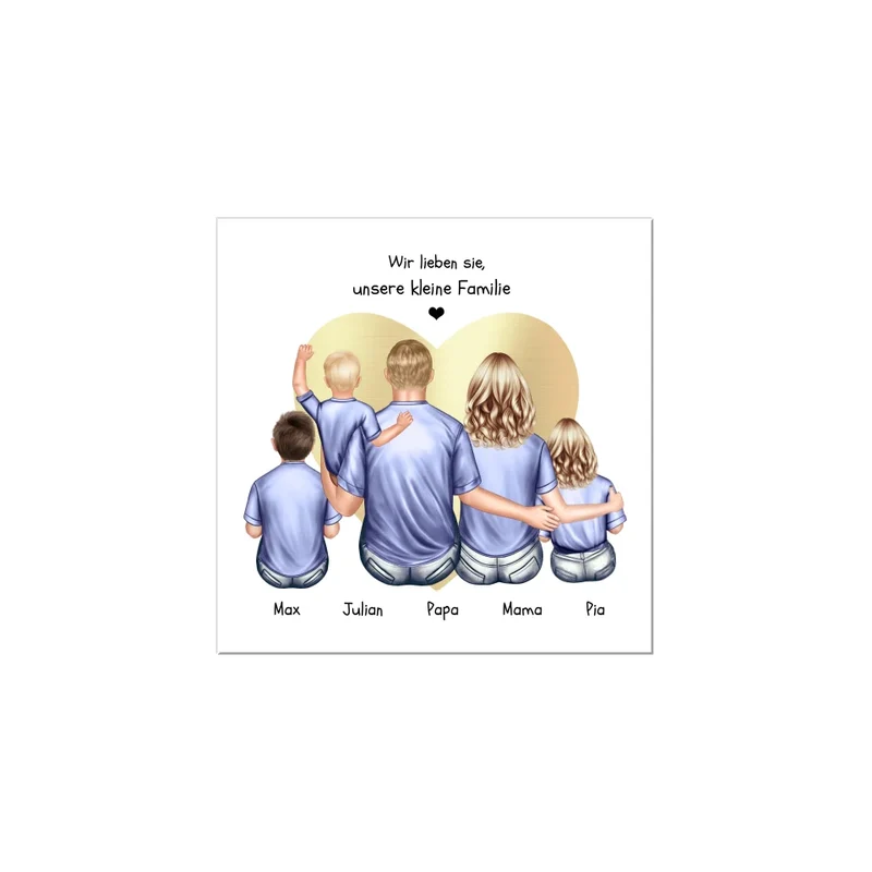 Personalisiertes Familienbild mit 2 Kindern - Geschenk für Papa & Mama zum Muttertag, Vatertag & Geburtstag