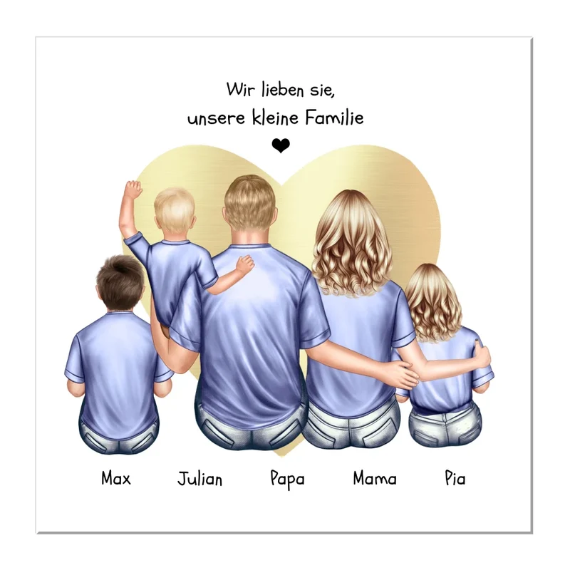 Personalisiertes Familienbild mit 2 Kindern - Geschenk für Papa & Mama zum Muttertag, Vatertag & Geburtstag