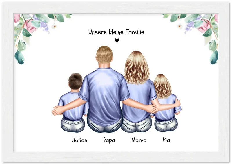 Personalisiertes Familienbild mit 2 Kindern - Geschenk für Papa & Mama zum Muttertag, Vatertag & Geburtstag