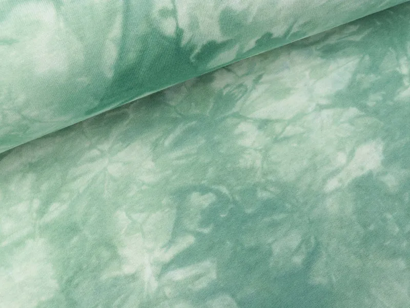 Reststück 65cm - Baumwollsweat Tie and Dye Batikoptik dusty green