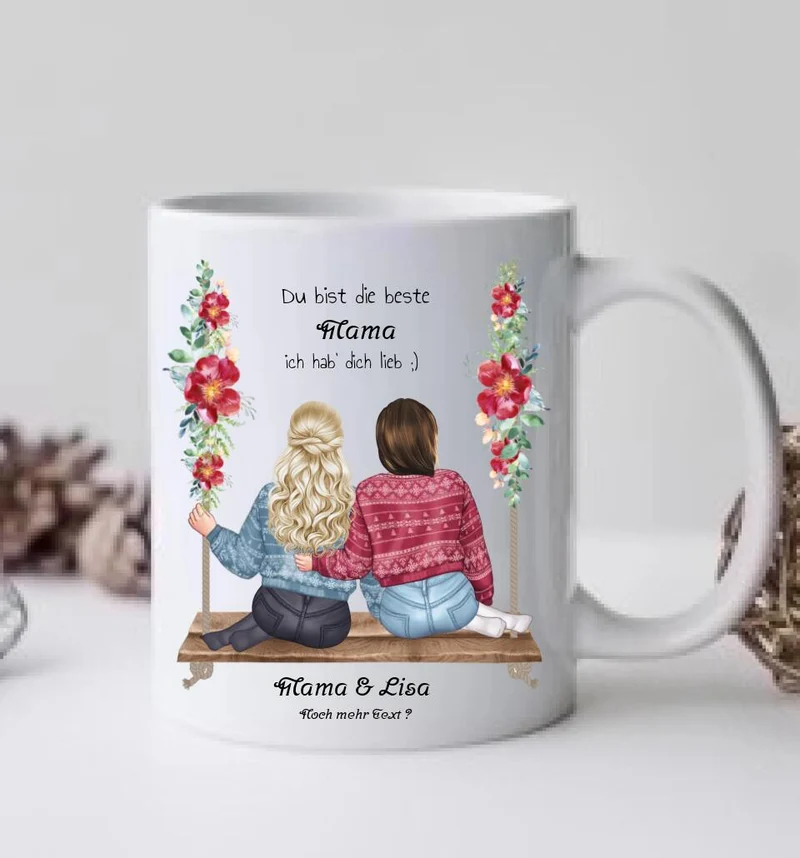 Mutter-Tochter Geschenk - personalisierte Tasse mit Bild & Name - Geburtstag Mama
