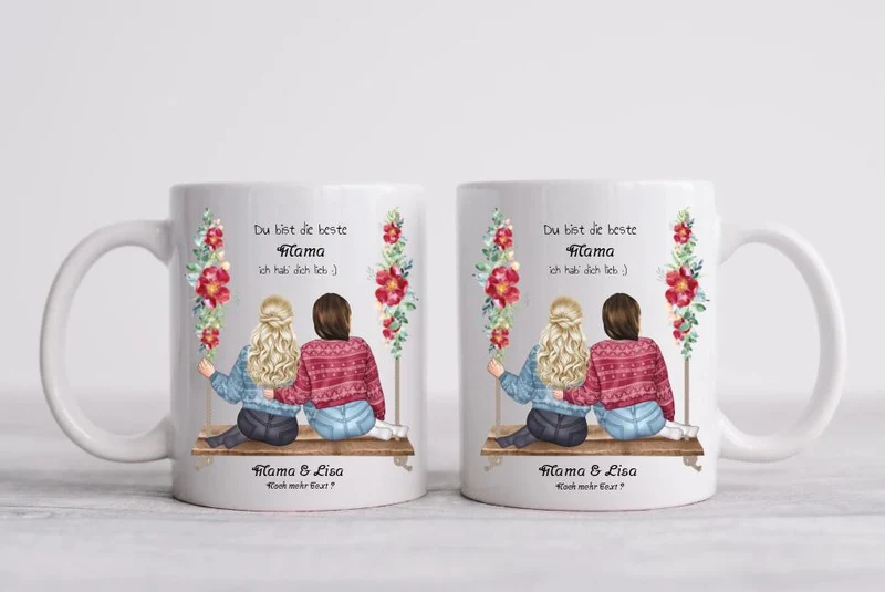 Mutter-Tochter Geschenk - personalisierte Tasse mit Bild & Name - Geburtstag Mama
