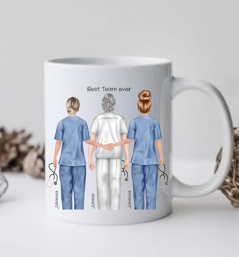 3 Beste Krankenschwester/ Pfleger Team Tasse, Personalisierter Kaffeebecher, Geschenk Kollegin, Tassendruck, Pflegerin, Ärztin, Arzt