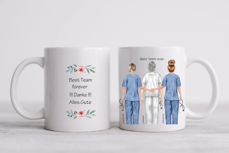 3 Beste Krankenschwester/ Pfleger Team Tasse, Personalisierter Kaffeebecher, Geschenk Kollegin, Tassendruck, Pflegerin, Ärztin, Arzt